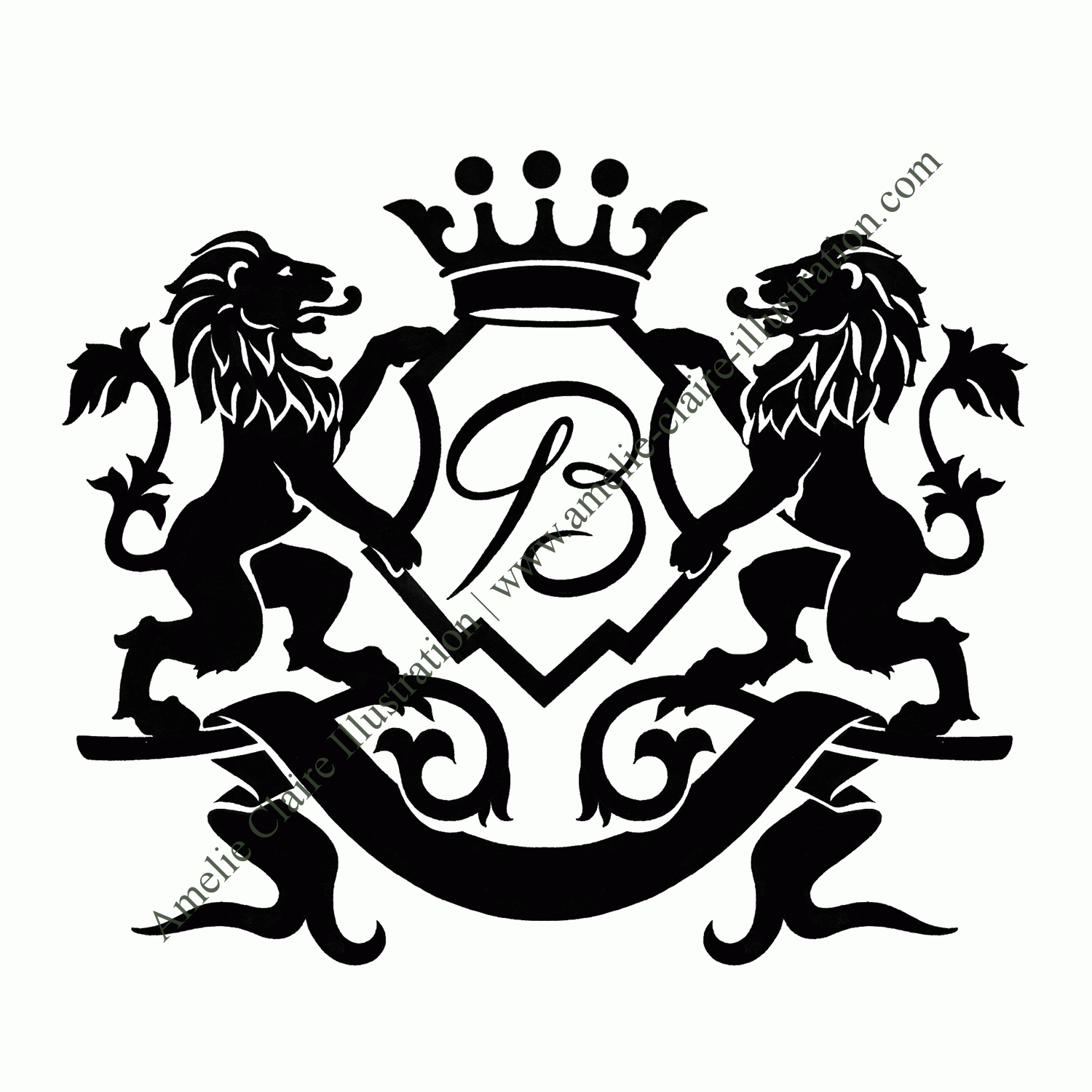 Blason Lions En Plein Amelie Claire Illustration Traditionnelle